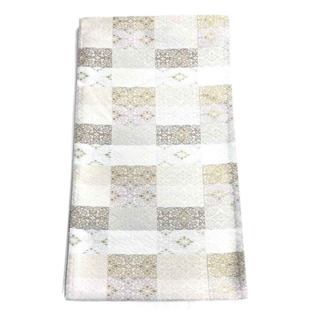 袋帯 市松 花菱 変わり市松 金糸 銀糸 パステルカラー 着物 103b d