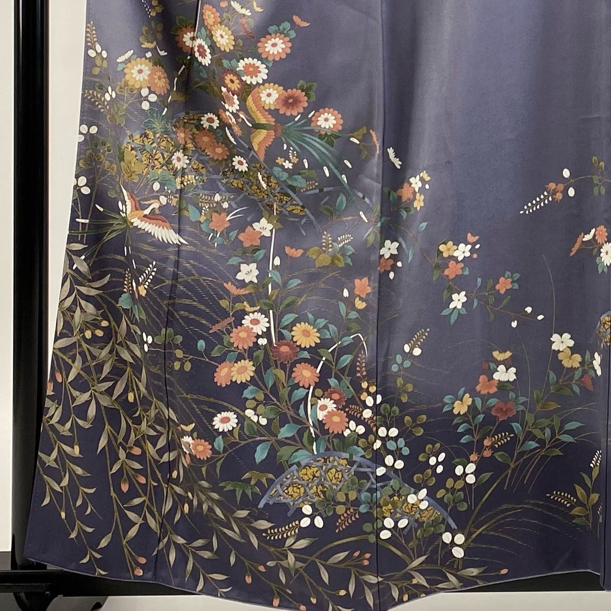 訪問着 身丈159.5cm 裄丈66.5cm M 袷 草花 鳥 金彩 ぼかし 紫 正絹 秀