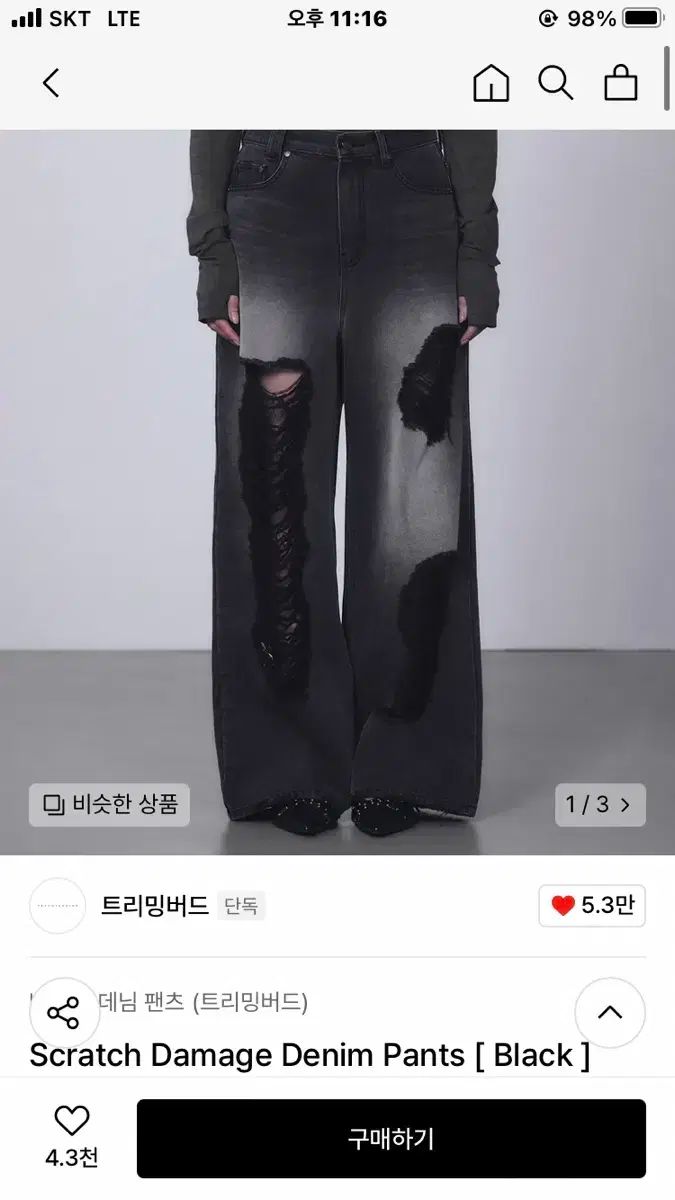 TREEMINGBIRD ダメージ デニム パンツ 2 サイズ