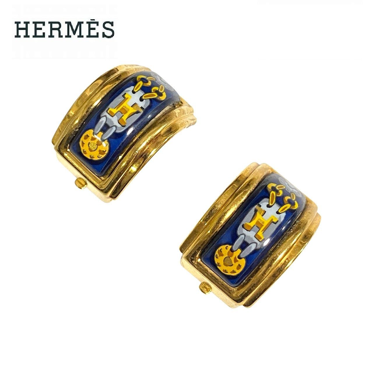 3364 HERMES エルメス エマイユ エナメル イヤリング ネイビー