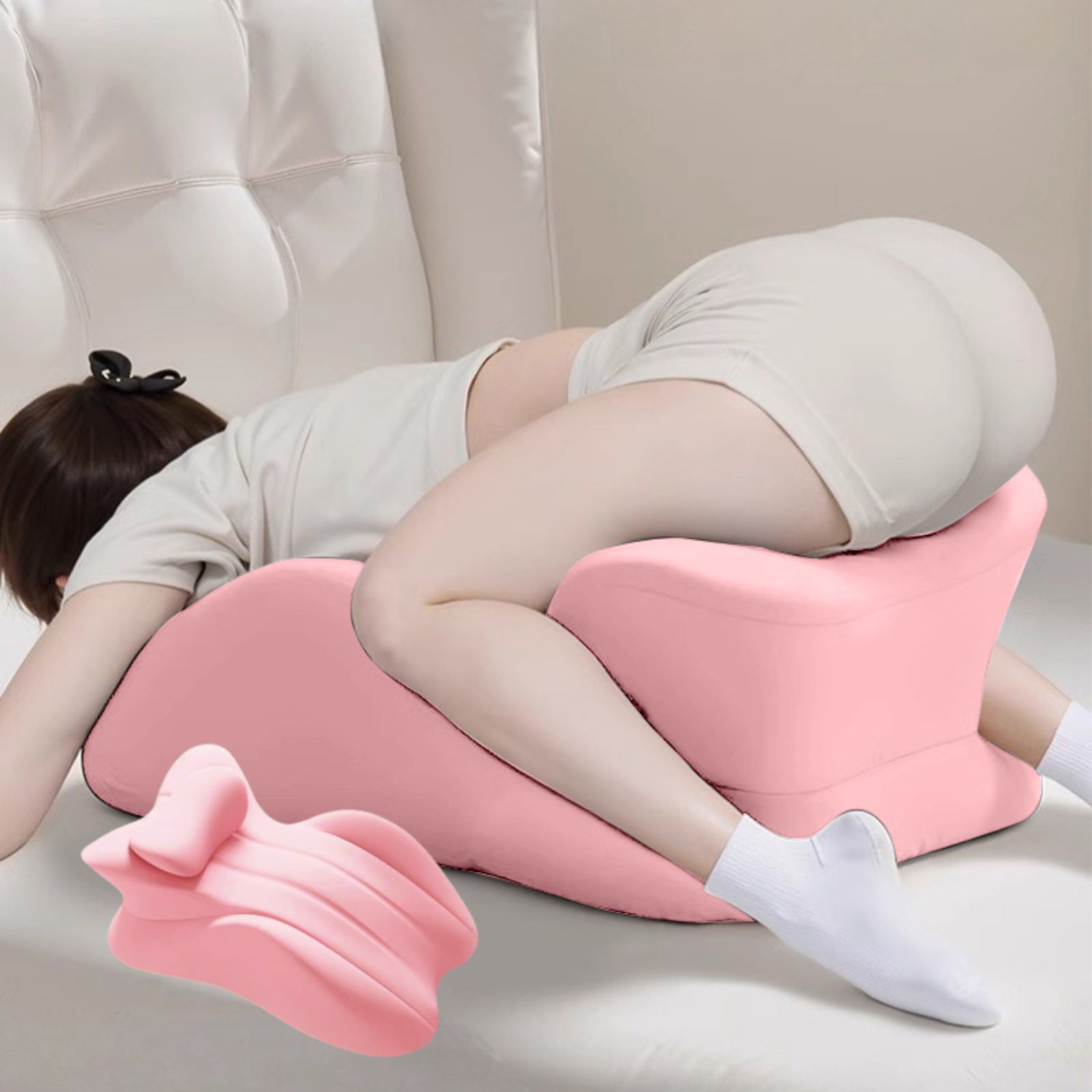 【新品、未使用】うつ伏せ寝枕 クッション メモリーフォーム 疲労軽減 背もたれ 腰枕 足枕 背当て お昼寝枕 胸当て ぶせ寝 低反発 快眠枕 安眠 仮眠 デスク( (ピンク/1個) 枕あり)