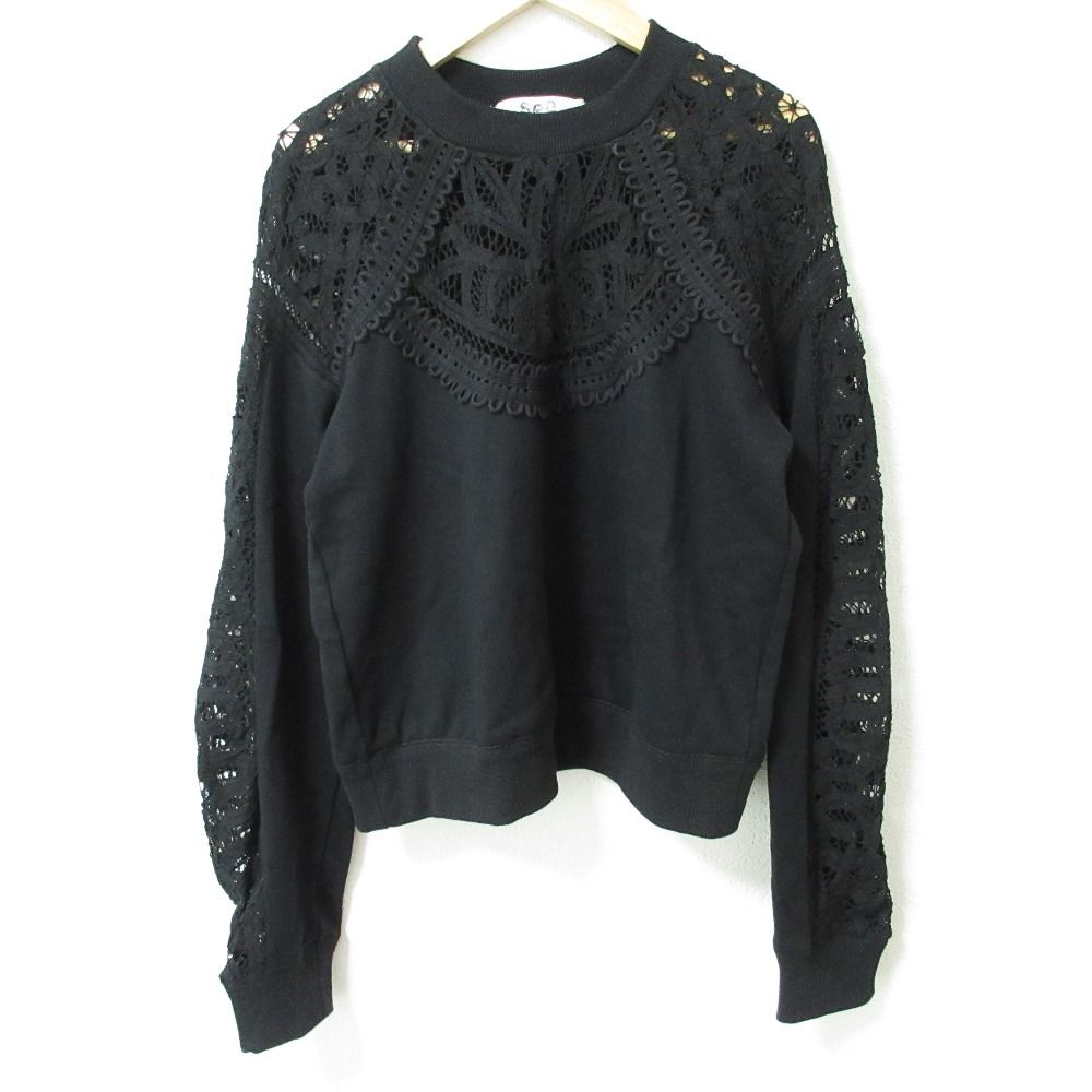 23AW Sea New York シーニューヨーク BRANCA BATTENBURG ロングスリーブ レースドッキング スウェット プルオーバー S ブラック レディース 古着