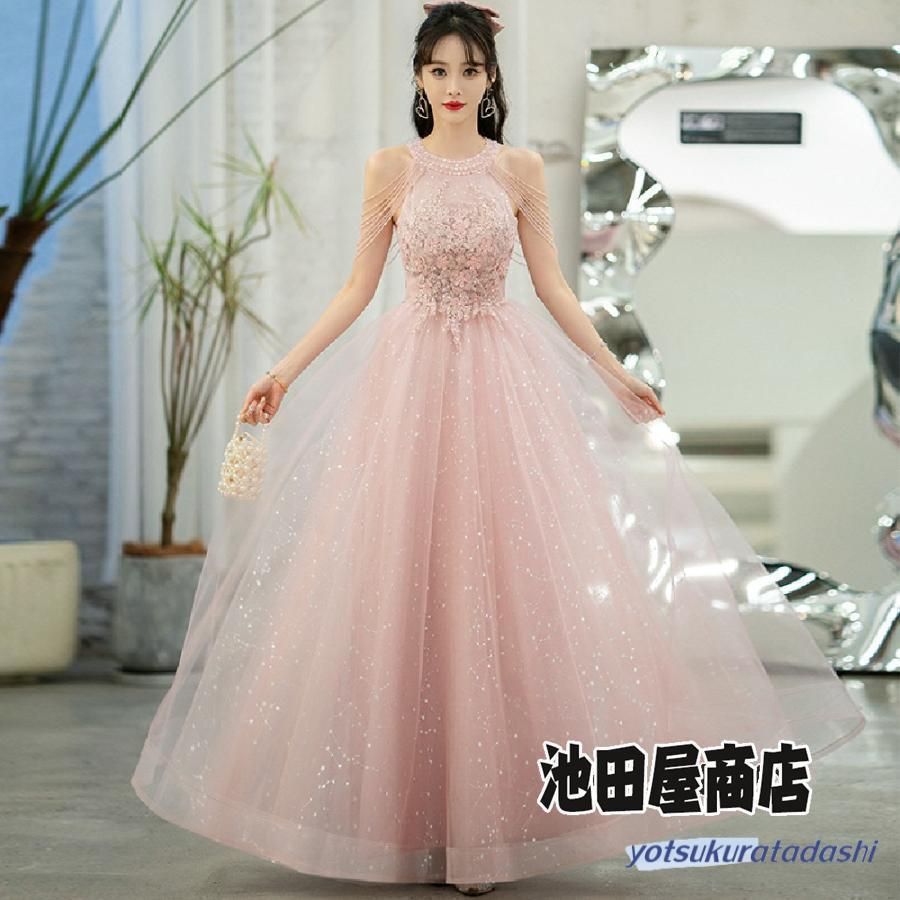 送料無料 パーティー 結婚式 披露宴 ステージ 演奏会　キラキラスパンコール ロングドレス スパンコールキラキラウェディングドレス演奏会 (パーティードレス