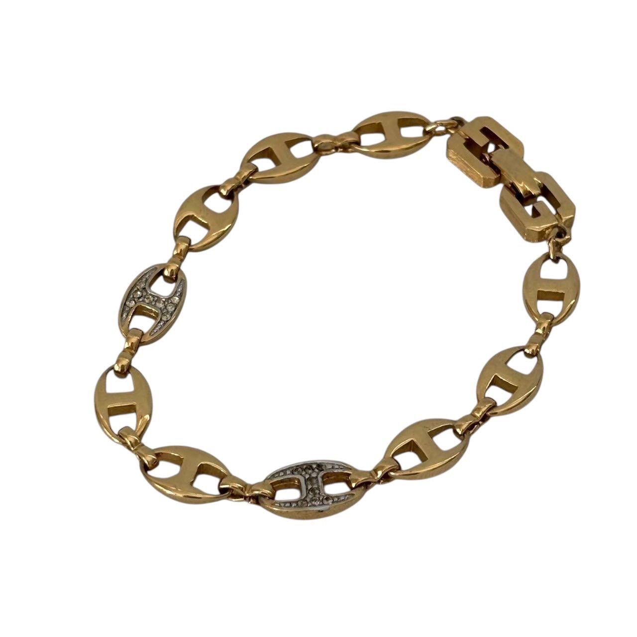 GIVENCHY VINTAGE 80s ストーン装飾 2連チェーンブレスレット GIVENCHY ジバンシー ブレスレット バングル アクセサリー 小物