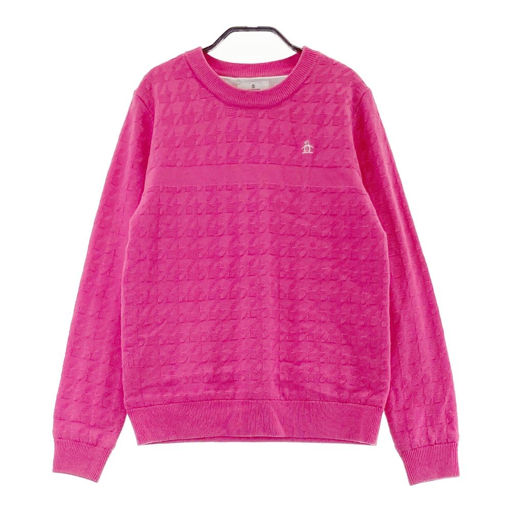 サイズ M MUNSING WEAR マンシングウェア 裏地付 ニットセーター ウール混 千鳥柄 ピンク系 240101396182 ゴルフウェア レディース ストスト