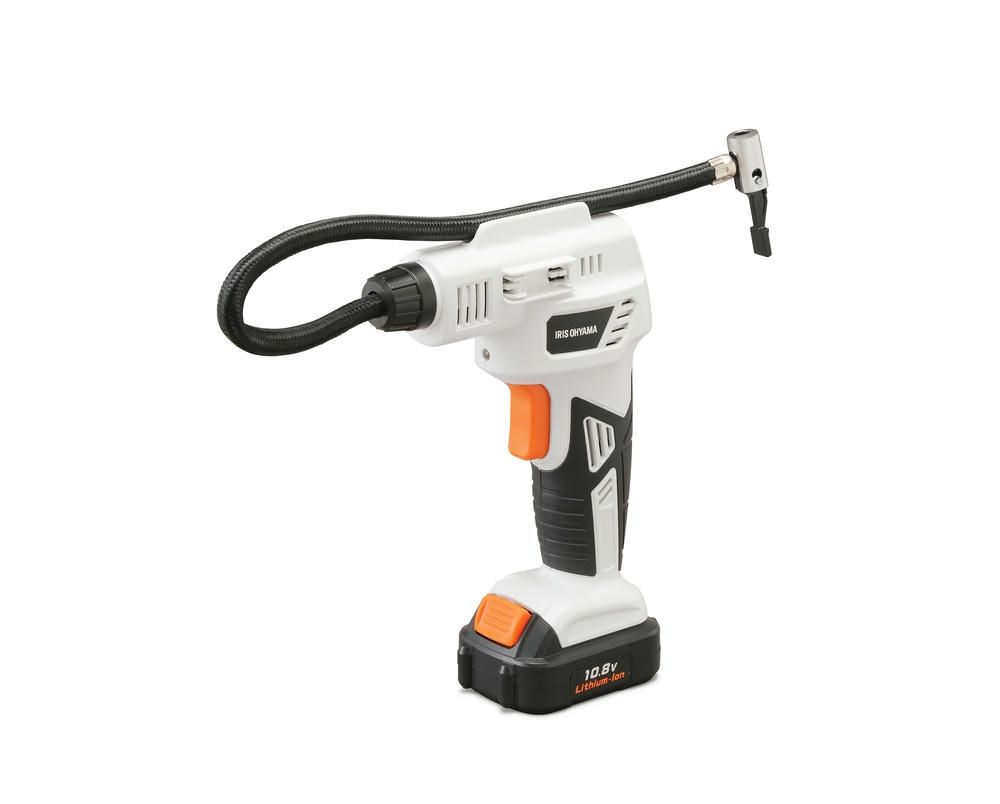 アイリスオーヤマ 共通バッテリーシリーズ 電動空気入れ コードレス 自転車 自動車タイヤ可 バッテリー付属 10.8V 空気圧測定機能付 オートストップ機能付 ホワイト IRIS OHYAMA JAC10