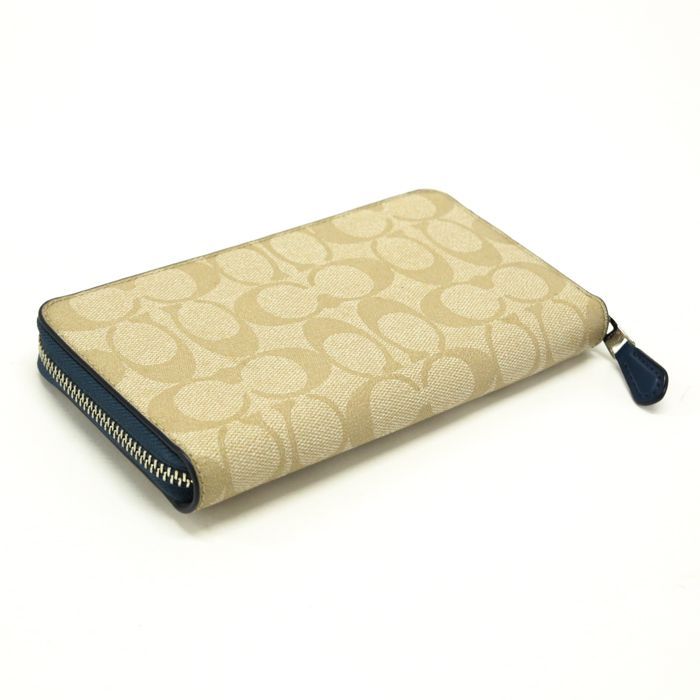 コーチ COACH アコーディオン ジップアラウンド ウォレット PVC / レザー カラーブロック シグネチャー F57318 長財布 ラウンドファスナー ロングウォレット レディース ベージュ / ライトブルー 美品 中古 mas06007 コーチ COACH アコーディオン ジップアラウンド ウォレット PVC