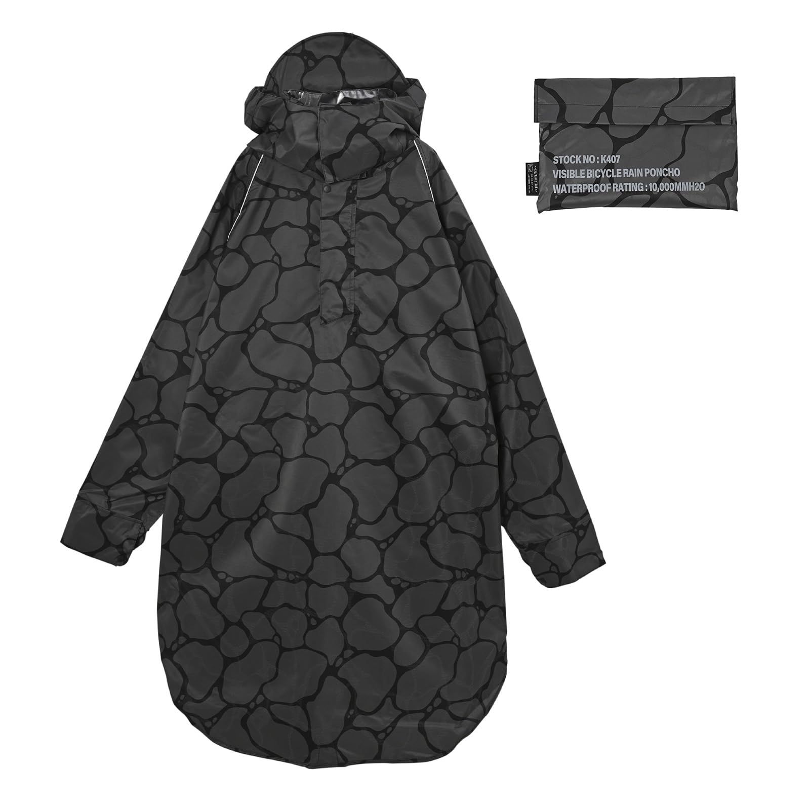 キウ ビジブルバイシクルレインポンチョ VISIBLE BICYCLE RAIN PONCHO 防水 撥水 はっ水 耐水 雨対策 台風 梅雨 防災 レインコート スリーブポンチョ アノラック 雨具 袖付き 収納袋 ポケット お ウォーターカモフラージュ