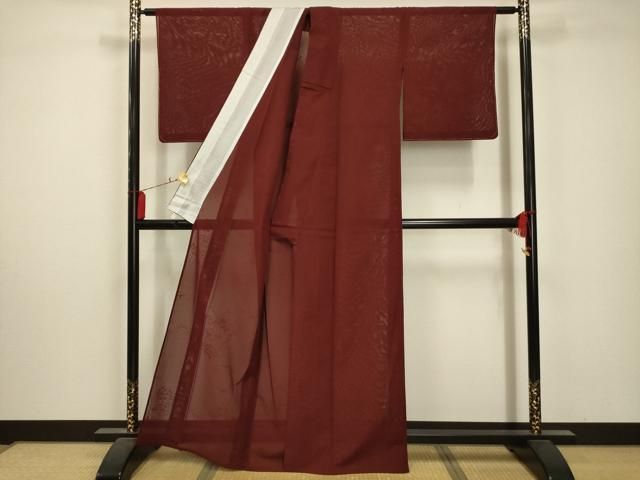 平和屋着物 夏物 色無地 絽 花籬紋紗 赤銅色 洗える着物 AABA5673sx