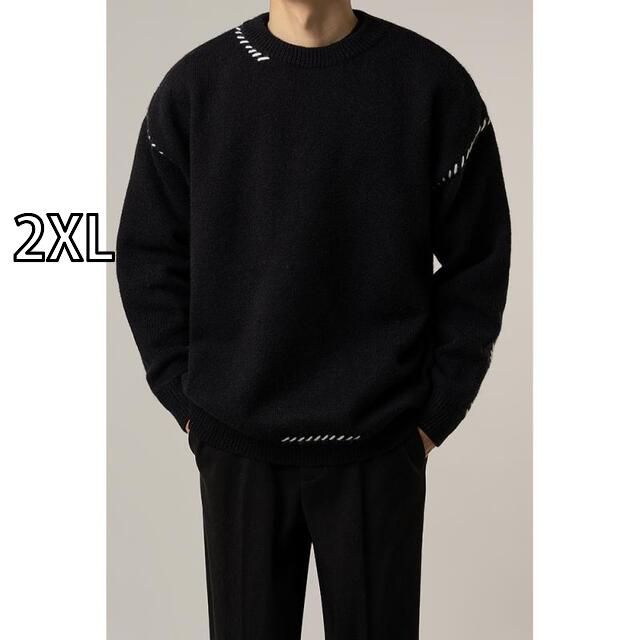 2XL 秋冬 コーデ メンズ 服 シンプル ファッション オシャレ 大人 かっこいい 大きいサイズ ストリート 紳士服 カジュアル クルー ネック セーター 軽 レイヤリング トップス