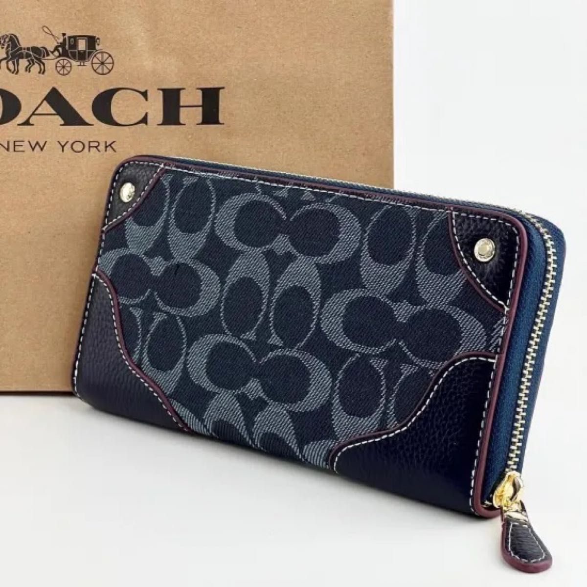 新品 COACH 長財布 コーチ財布 ネイビー 財布 長財布 シグネチャー 