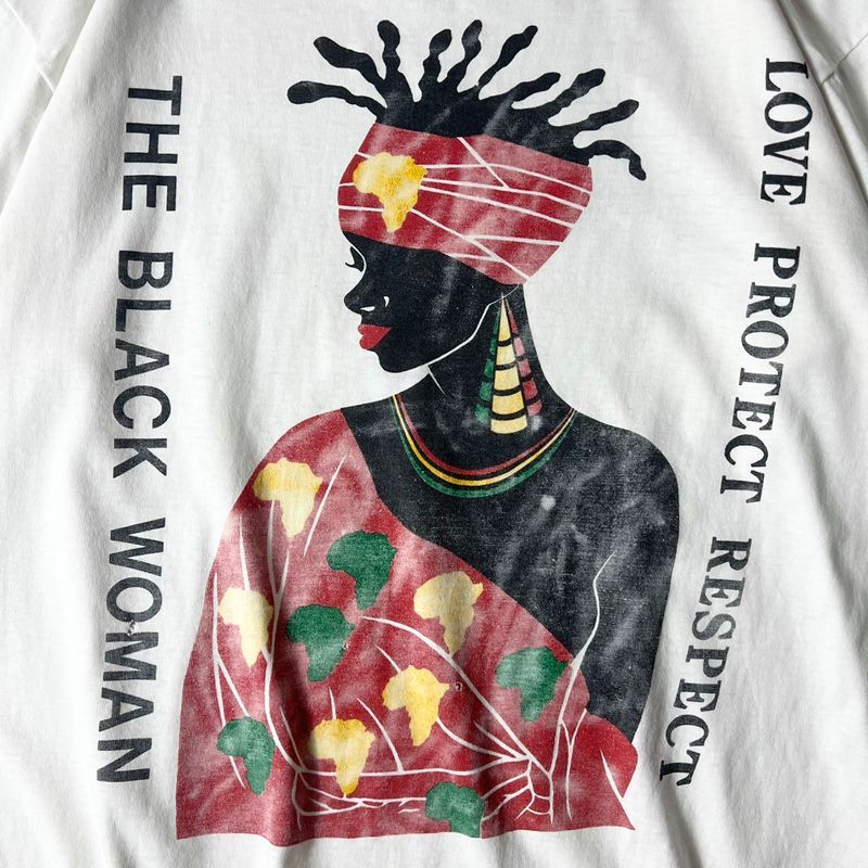 90s black woman プリントTシャツ アフリカ アート L 90s ブラックカルチャー アフリカ ラスタカラー アート プリント