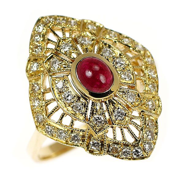 K18YG カボション ルビー ダイヤモンド リング 0.60ct D0.46ct