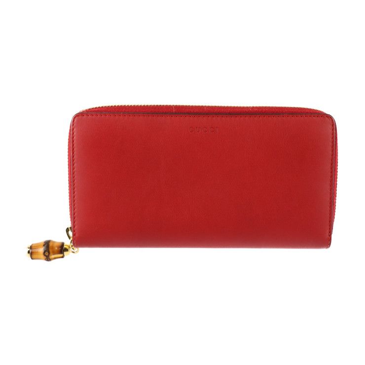 GUCCI グッチ バンブー  長財布 453158 レザー   レッド ゴールド金具  ラウンドファスナー 【本物保証】 GUCCI グッチ 長財布 453158 レザー レッド ゴールド金具 バンブー