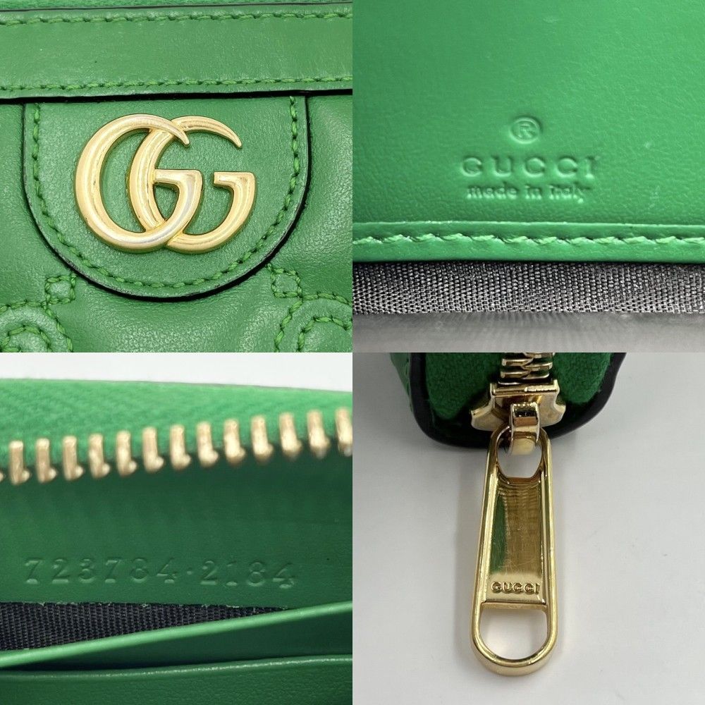 【限定価格】 グッチ 長財布 レディース GGマトラッセ ジップアラウンドウォレット ラウンドファスナー GUCCI 723784 レザー グリーン  緑 ゴールド金具【中古品】