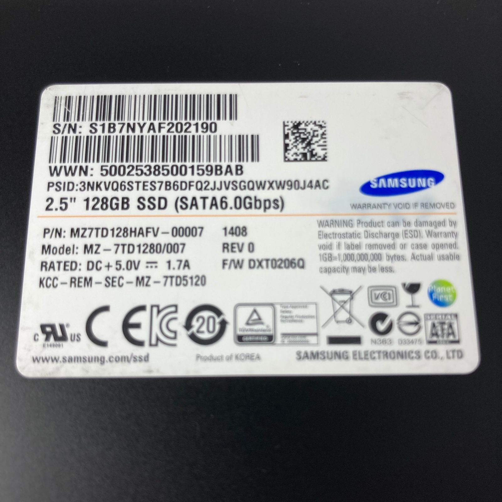 SAMSUNG SSD 2.5" 128GB MZ7TD128HAFV-00007 【654】