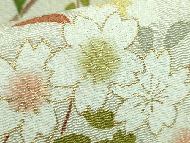 平和屋本店■極上　銀座もとじ　九寸名古屋帯　桜　霞色地　金彩　鬼しぼ縮緬　たとう紙付き　逸品　DZAA7156kh5 平和屋本店□極上 銀座もとじ 九寸名古屋帯 桜 霞色地 金彩 鬼しぼ縮緬