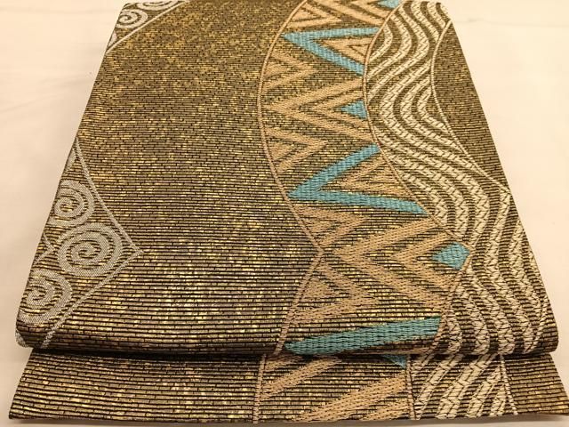 平和屋着物■染色作家　草野一騎　六通柄袋帯　幾何学文様　金彩　正絹　逸品　BAAT6800hv 平和屋着物□染色作家 草野一騎 六通柄袋帯 幾何学文様 金彩 正絹 逸品