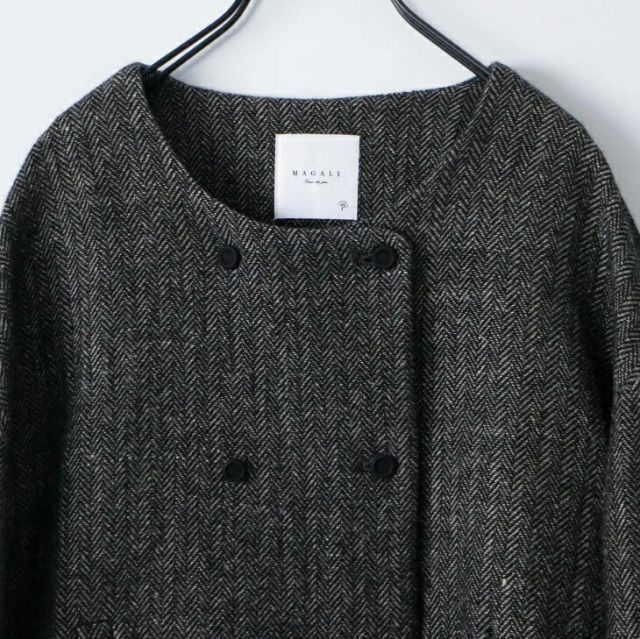 MAGALI | ウールリネンへリンボン・ダブルボタンコート (フォグ