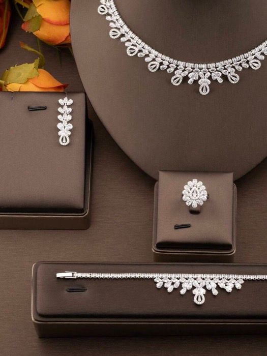 ジュエリー レディース セット 1セット ラグジュアリー エレガント キュービックジルコニア ストリームライン デザイン ジュエリーセット 女性の結婚式やバンケット用に適しています ピアス1ペア ネックレス1本 ブ
