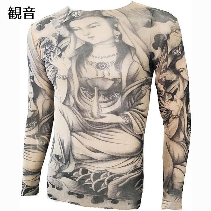 Tattoo tulle long sleeve/タトゥーチュールロングスリーブ タトゥーTシャツ ロングスリーブ Tシャツ 長袖 入れ墨風 メンズ