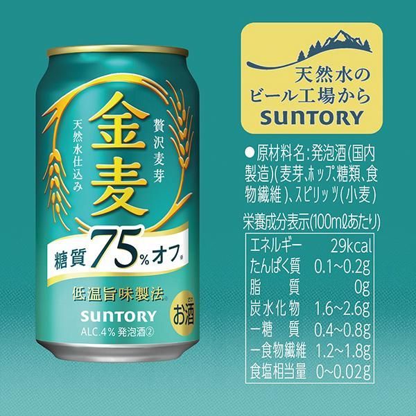 ビール beer 金麦 糖質75%OFF 350ml 24本 発泡酒 第3のビール 送料無料 サントリー 金麦 糖質75%off オフ 350ml×1ケース/24本(024)『YML』 第三のビール