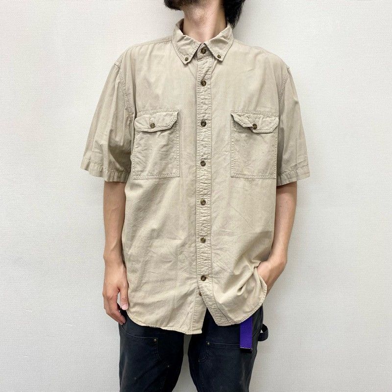 US古着 カーハート carhartt ワーク シャツ シャンブレー ボタンダウン 半袖 ワンポイント ロゴ 刺繍 RELAXED FIT メンズ XL  ビッグサイズ カーキ S200 256 - メルカリ