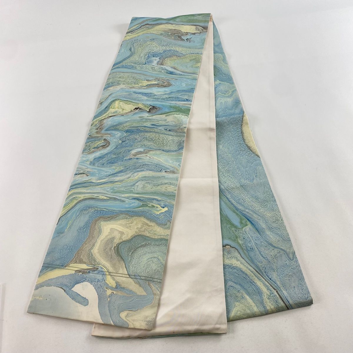 袋帯 秀品 墨流し 幾何学 水色 六通 正絹 【中古】 楽天市場