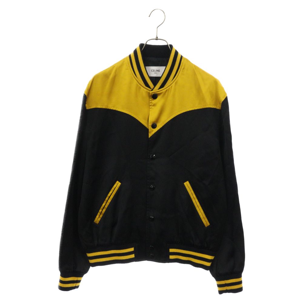 【ドンドン見直し】美品○CELINE セリーヌ 2V80M851C ウェスタンテディジャケット サテン バイカラー ブルゾン ブラック イエロー 44 ハンガー付き イタリア製 正規品 メンズ CELINE (セリーヌ) サテン ウェスタン テディジャケット ブルゾン