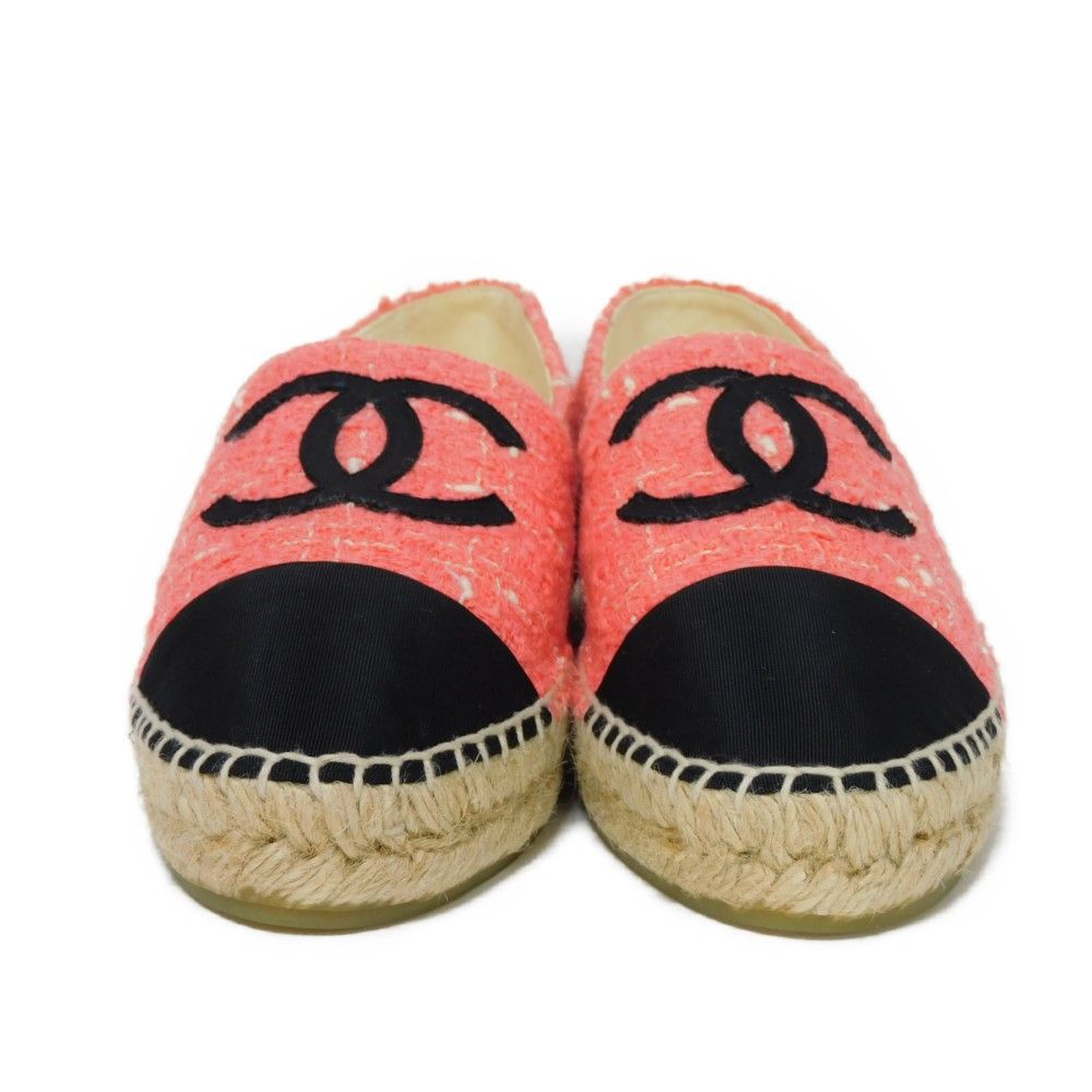 CHANEL シャネル エスパドリーユ 40 CCマーク ツイード フラット 