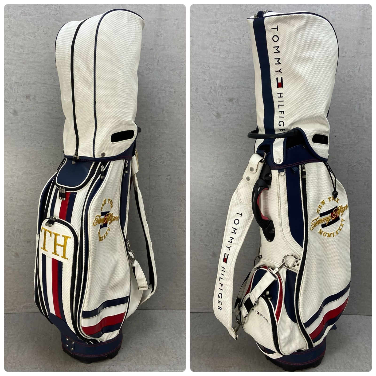 トミーヒルフィガー　ゴルフ　キャディバッグ　カート式　合成皮革　エナメル トミーヒルフィガー ゴルフ キャディバッグ カート式 合成皮革