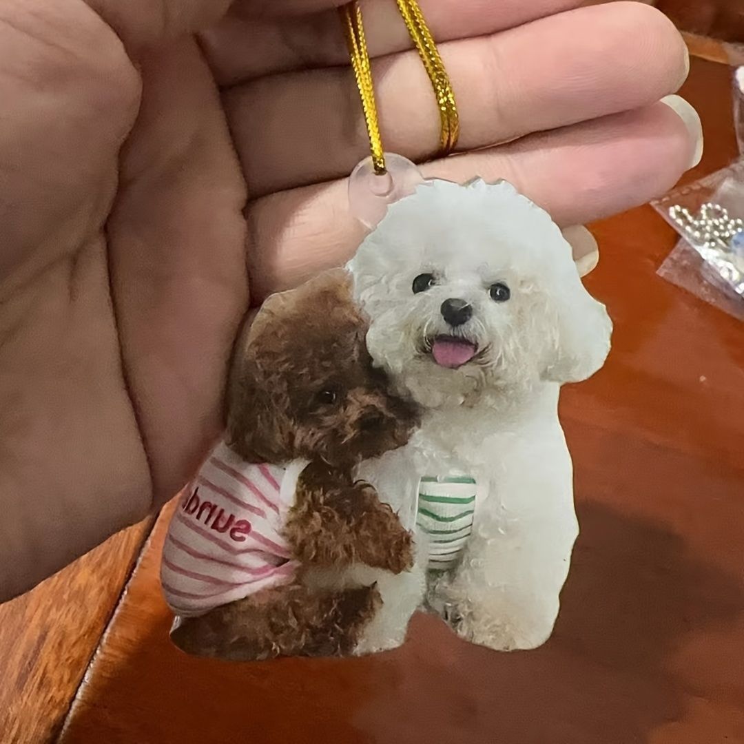 キーホルダー 2匹の犬 トイプードル 白 茶色 カップル 2D キーホルダー 2匹の犬 トイプードル 白 茶色 カップル 2D