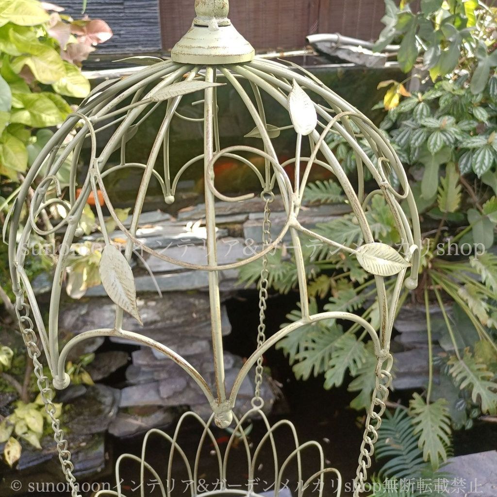 ヨーロピアン ハンキングバスケット 金属 インテリア ヴィンテージ調 ガーデニング おしゃれ プランタースタンド ガーデンインテリア 雑貨 お洒落 8-14 チェーン ガーデン雑貨 グリーン 庭の装飾 ホワイト ガーデン