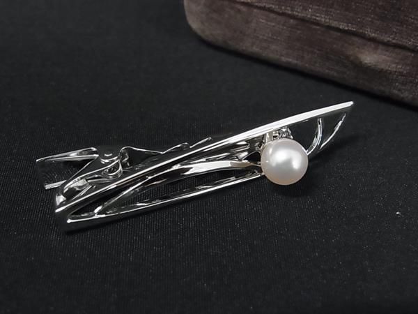 ■美品■ MIKIMOTO ミキモト 本真珠 アコヤ真珠 パール 約7mm SV925 ネクタイピン タイクリップ アクセサリー シルバー系 DI6122