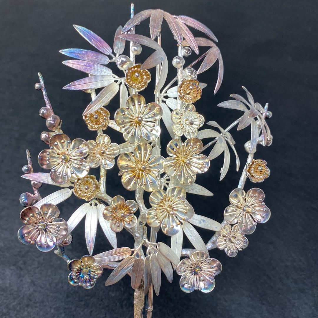 純銀刻印 上手 梅笹彫金花置物 82g トサオ 東さ6-0817 2F