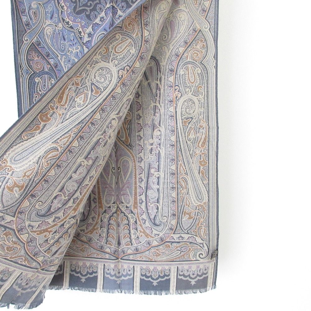美品 ETRO エトロ ペイズリー柄 ウール×シルク フリンジ