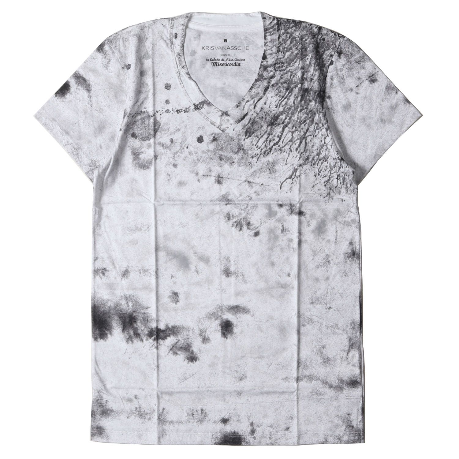 新品 KRIS VAN ASSCHE クリスヴァンアッシュ Tシャツ グラフィックプリント Vネック Tシャツ 総柄 ホワイト 白 S トップス カットソー 半袖