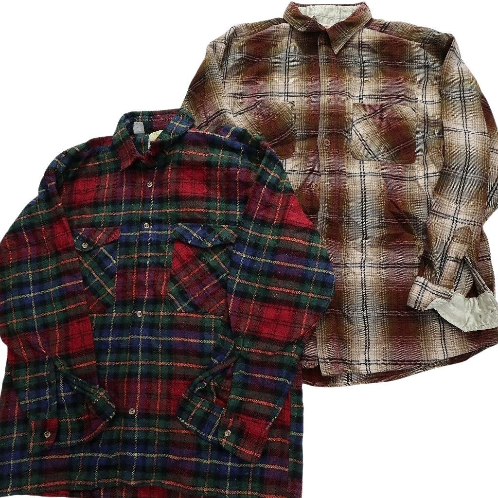 激安大特価，激安大特価，HOT 古着卸 まとめ売り ヘビーネル 長袖シャツ 10枚セット (メンズ L /XL ) シャドーチェック バッファローチェック 中古 古着 NB8025