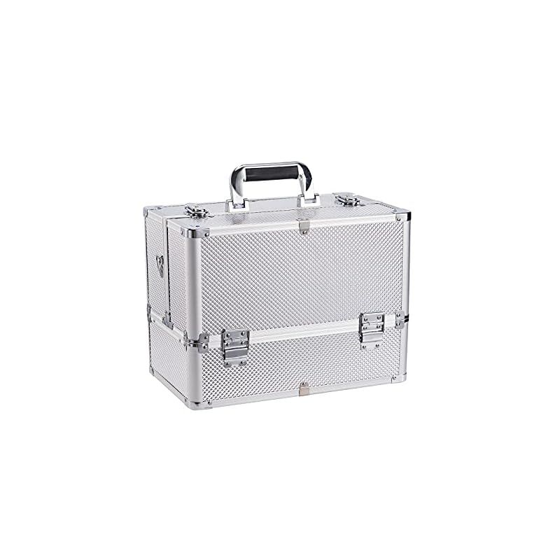 Hapilife プロ仕様 メイクボックス コスメボッ 仕切り 大容量 6つトレイ 幅37cm ネイル ジュエリー ドライヤー アクセサリー 鍵付き 収納ケース (シルバー) 1