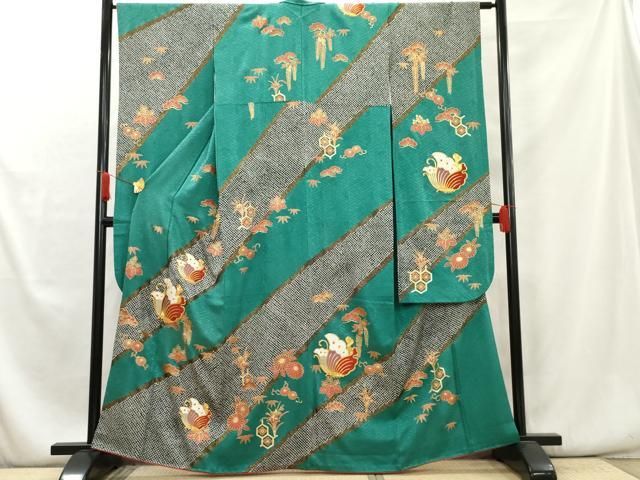 セミアンティーク 豪華な菊花模様 金駒刺繍 金彩 袷 正絹 振袖・襦袢セット セミアンティーク 豪華な菊花模様 金駒刺繍 金彩 袷 正絹 振袖