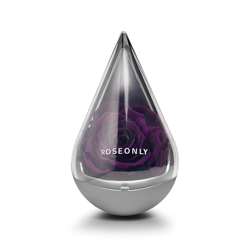 ROSEONLY プリザーブドフラワー デスティニーローズタンブラー 雫型のタンブラーインフィニティローズ 誕生日プレゼント、バレンタインデー、クリスマス、母の日、記念日 (パープル)