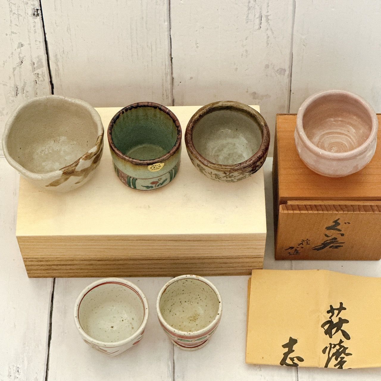 ぐい呑 お猪口 おちょこ 盃 茶碗 色々 セット 骨董 共箱 民芸 赤絵 萩焼 ぐい呑 お猪口 おちょこ 盃 茶碗 色々 セット 骨董 共箱 民芸