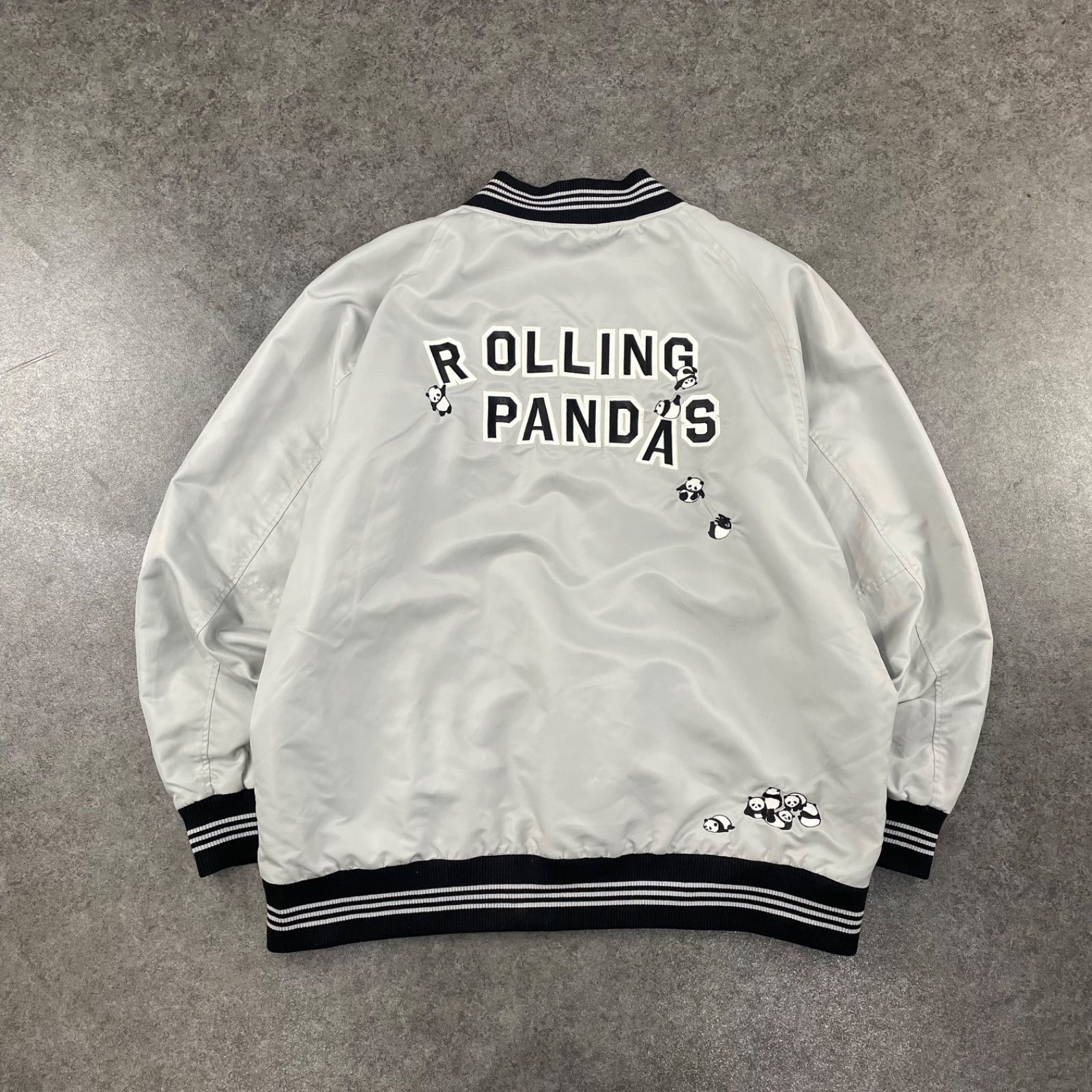 graniph グラニフ ローリングパンダズ スタジャン スタジアムジャンパー ボンバージャケット ブルゾン グレー ワッペン 刺繍 レディース XL ビッグサイズ