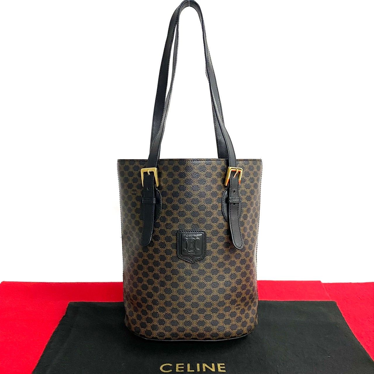 極 美品 CELINE セリーヌ ヴィンテージ マカダム ブラゾン トリオンフ 柄 レザー トートバッグ ハンドバッグ ブラック ブラウン 24999  - メルカリ