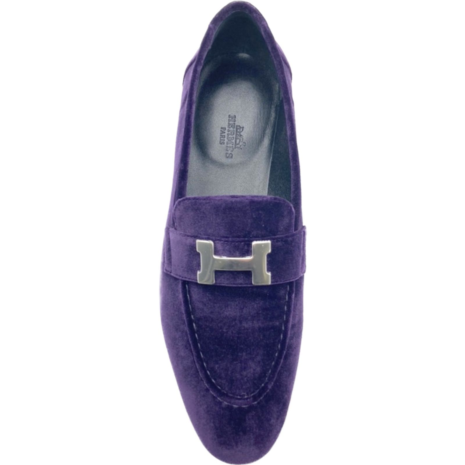 エルメス(HERMES) モカシン パリ H金具 シューズ パープル スエード