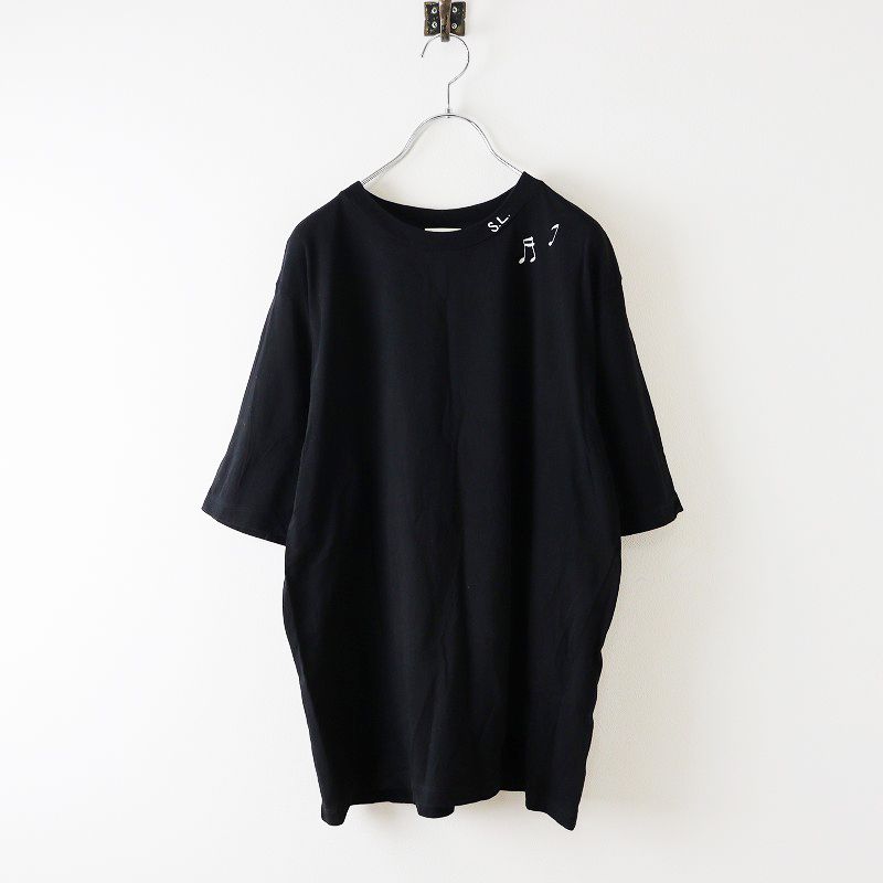 メンズ サンローラン パリ SAINT LAURENT PARIS 439416 ネックロゴ 音符プリント Tシャツ XS/ブラック 黒【2400013751575】