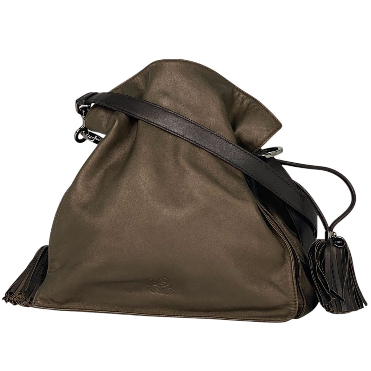 美品★ロエベ フラメンコ ショルダーバッグ アナグラム 巾着 レザー ブラック LOEWE ロエベ アナグラム フラメンコクラッチ ナッパレザー 巾着
