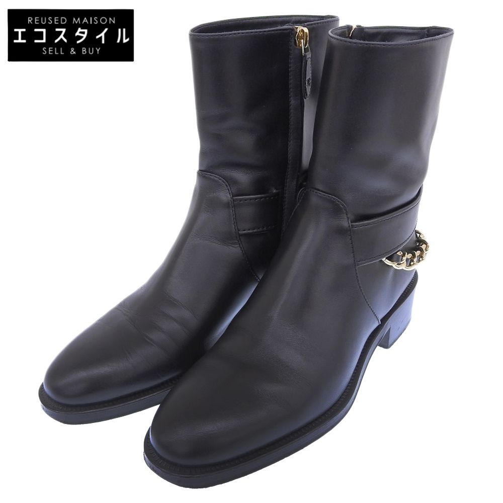 CHANEL シャネル チェーン×ココマーク レザー サイドジップブーツ レディース ブラック 37 1|2 22年 AW 37.5