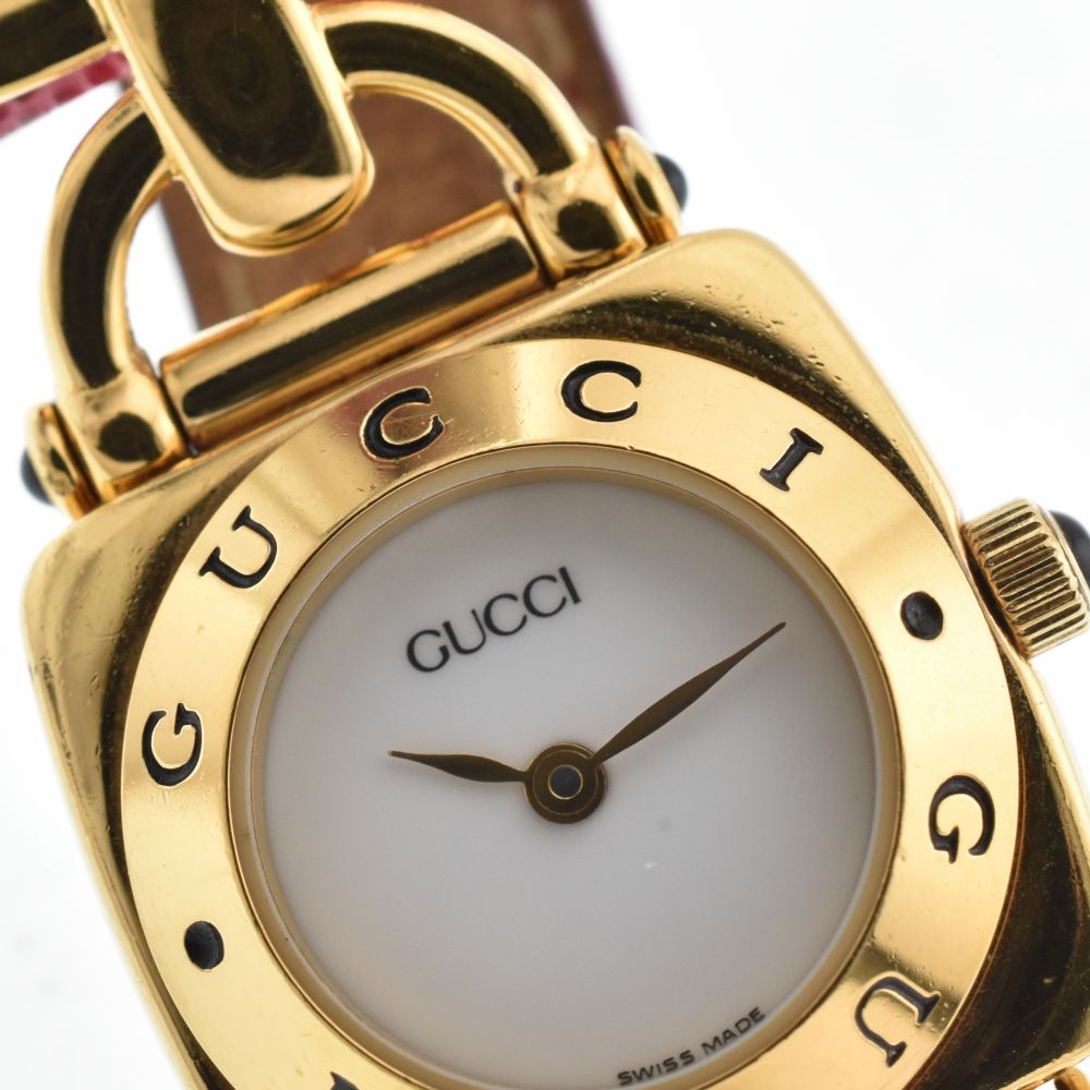グッチ GUCCI 6300L ホースビット GP/レザー クォーツ レディース良品