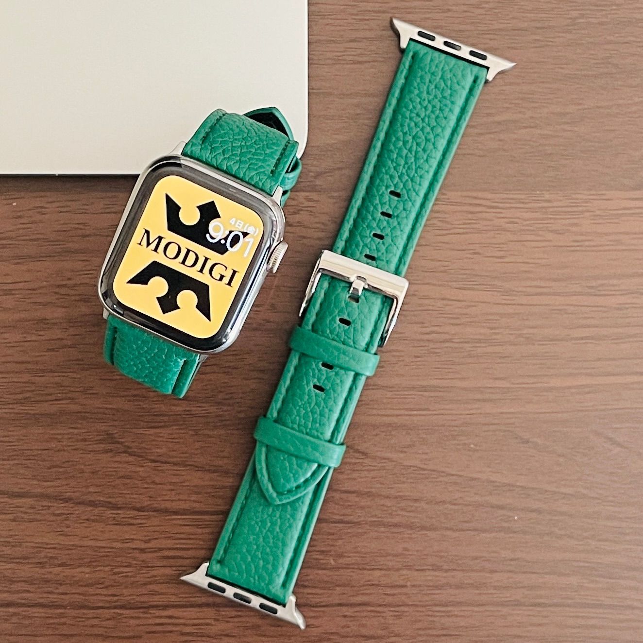 MODIGI アップルウォッチ10 レザーバンド本革ベルト 46mm 緑